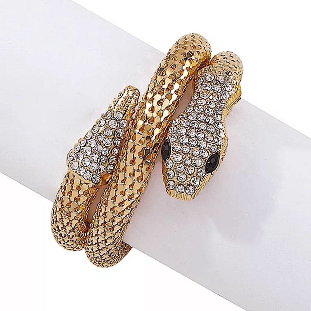Gold Crystal Rhinestone Snake Serpent Wrap Around Bracelet